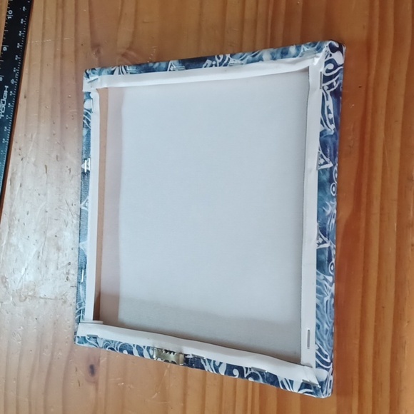 Wall Decor New Golden Flower On Blue Painted Canvas New 8x8 - Picture 6 of 6